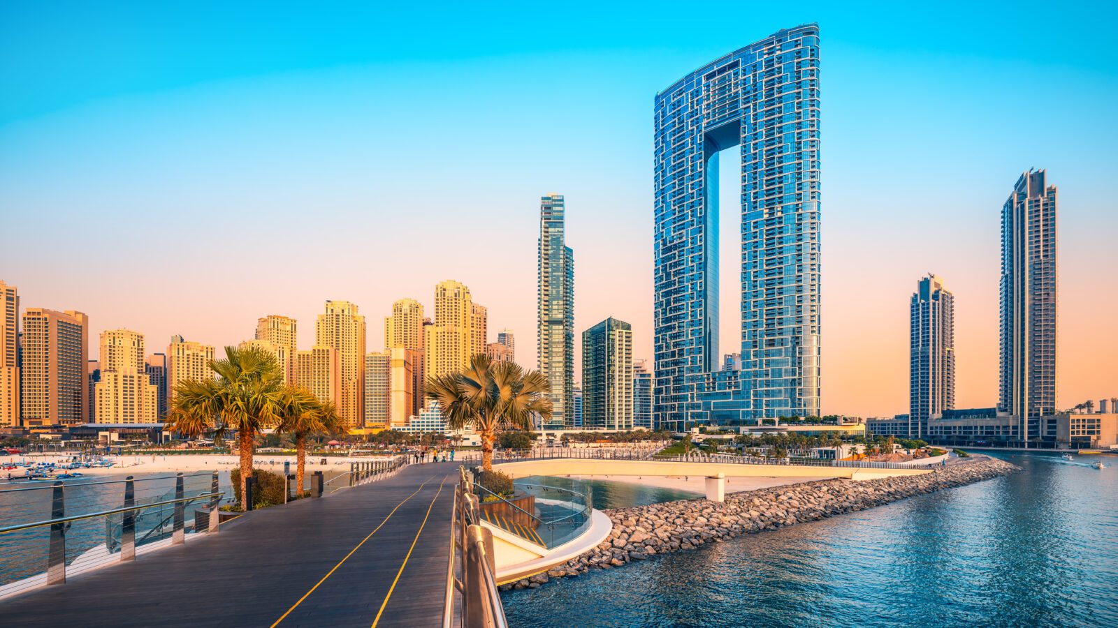 the jumeirah beach of dubai during sunset