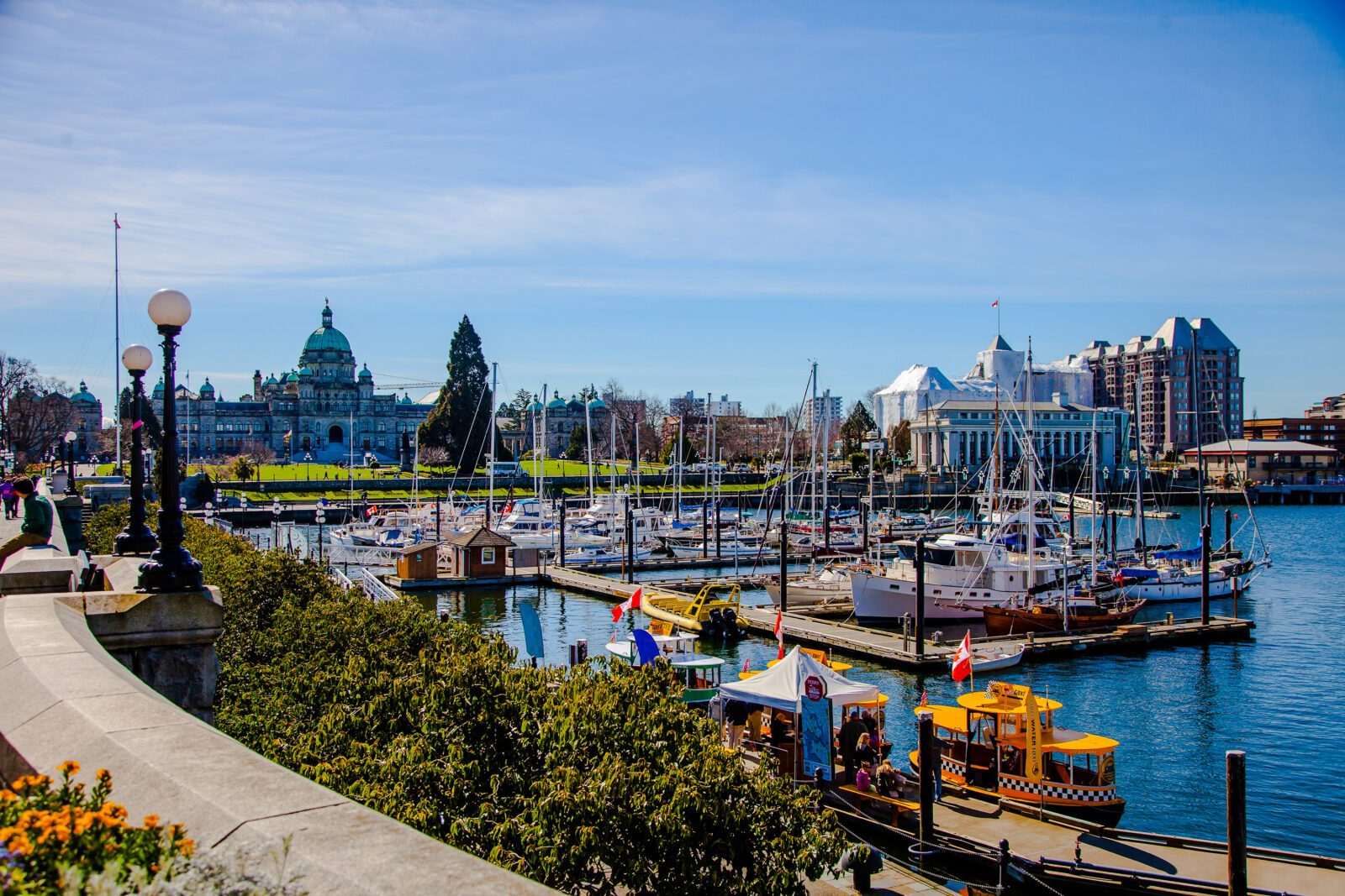 View of Victoria Inner Harbour and British Columbia Provincial Parliament Building,March 2016: Vancouver Island, BC, CANADA,